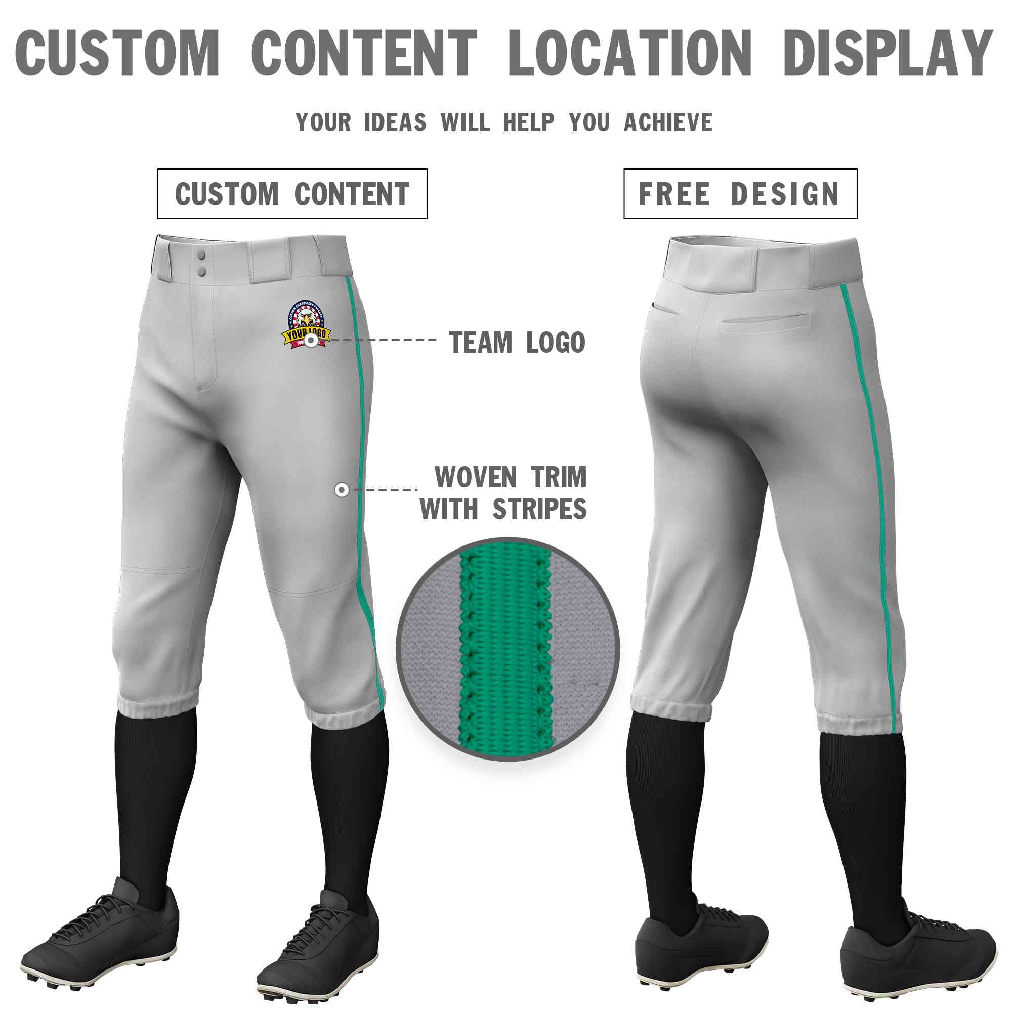 Pantalon de baseball personnalisé gris sarcelle, coupe classique, culotte d'entraînement extensible