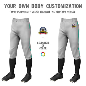 Custom Gray Teal Classic Fit Stretch Practice Knickers Baseball Pants