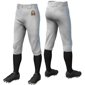 Custom Gray Powder Blue Classic Fit Stretch Practice Knickers Baseball Pants