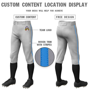 Custom Gray Powder Blue Classic Fit Stretch Practice Knickers Baseball Pants