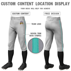 Custom Gray Aqua Classic Fit Stretch Practice Knickers Baseball Pants