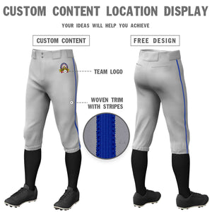 Custom Gray Royal Classic Fit Stretch Practice Knickers Baseball Pants