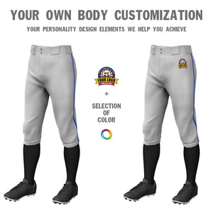 Custom Gray Royal Classic Fit Stretch Practice Knickers Baseball Pants