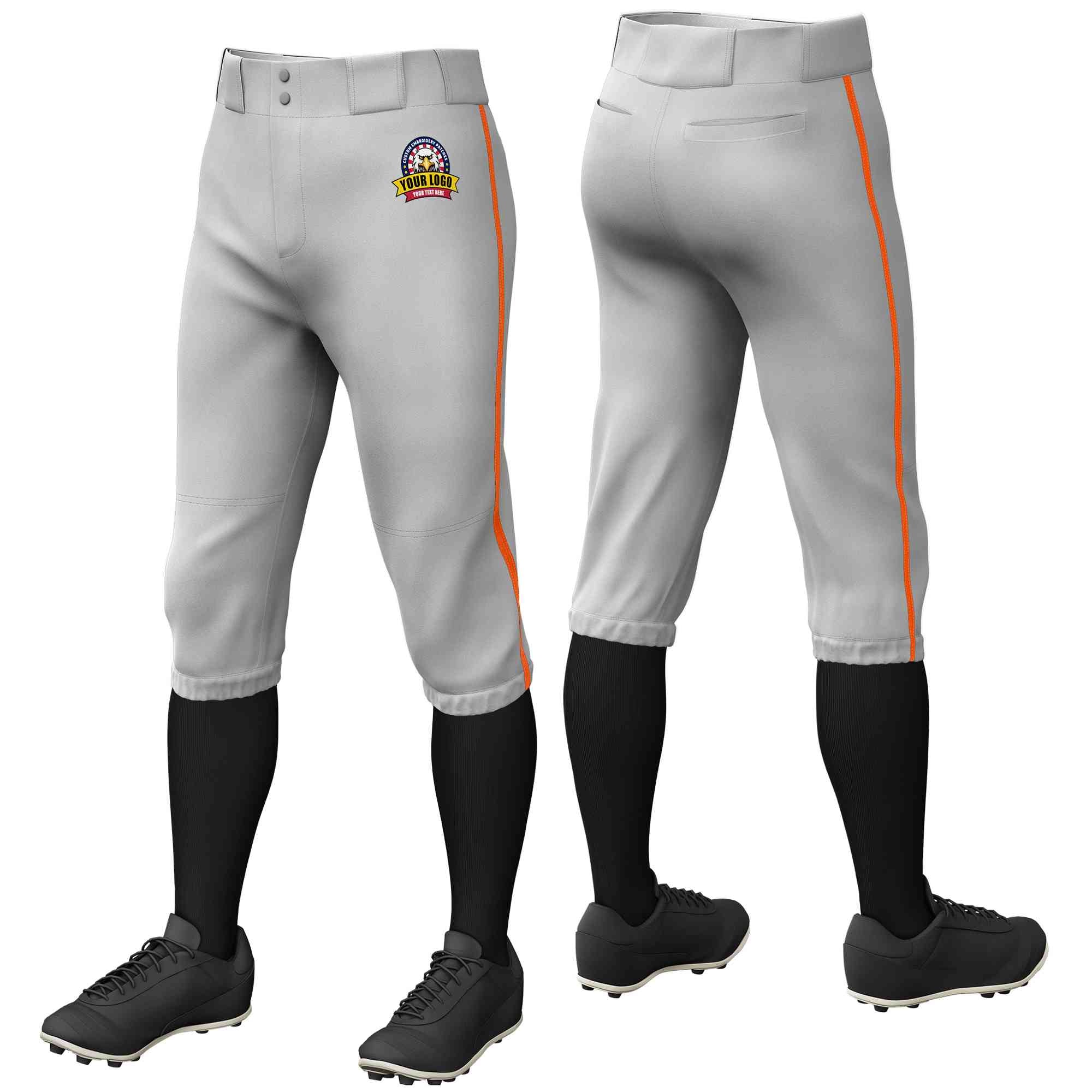 Custom Gray Orange Classic Fit Stretch Practice Knickers Baseball Pants