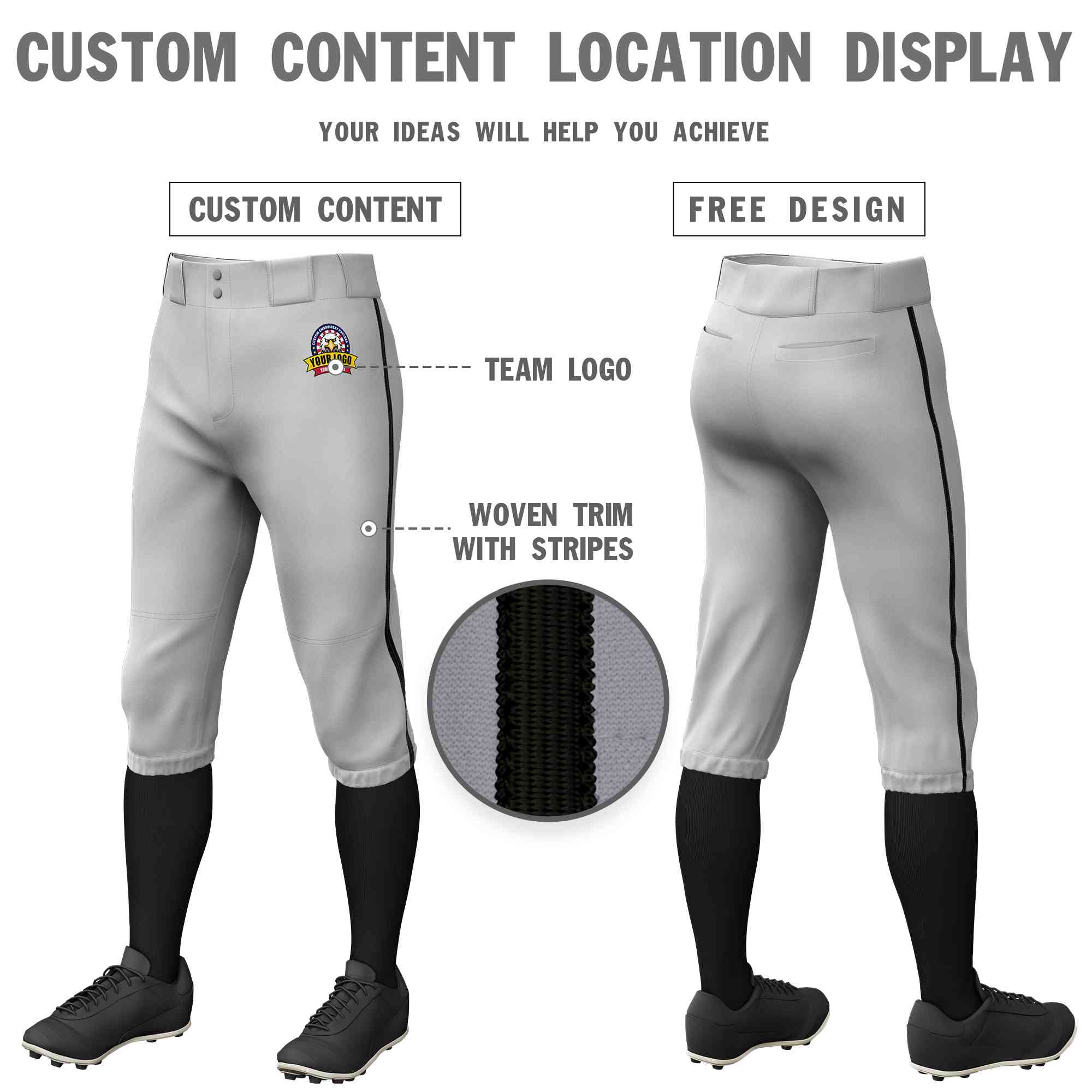 Pantalon de baseball personnalisé gris noir, coupe classique, culotte d'entraînement extensible