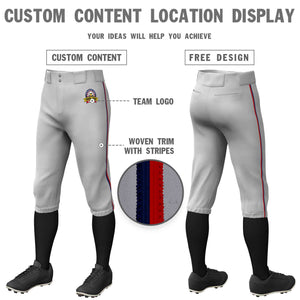 Pantalon de baseball personnalisé gris marine-rouge, coupe classique, culotte d'entraînement extensible