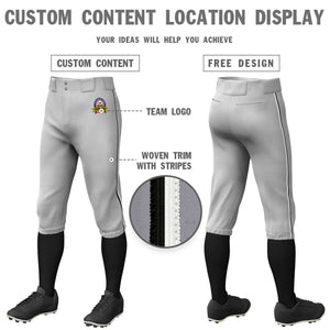 Custom Gray Black-White Classic Fit Stretch Practice Knickers Baseball Pants