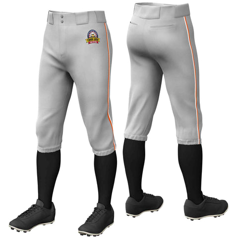 Custom Gray Orange-White Classic Fit Stretch Practice Knickers Baseball Pants
