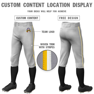 Pantalon de baseball personnalisé gris or-blanc, coupe classique, culotte d'entraînement extensible