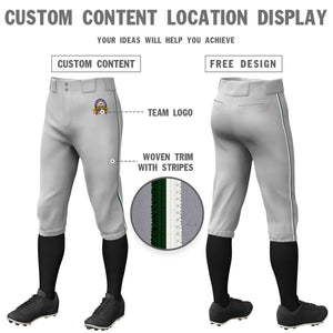 Pantalon de baseball personnalisé gris vert-blanc, coupe classique, culotte d'entraînement extensible