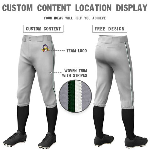 Custom Gray Green-White Classic Fit Stretch Practice Knickers Baseball Pants