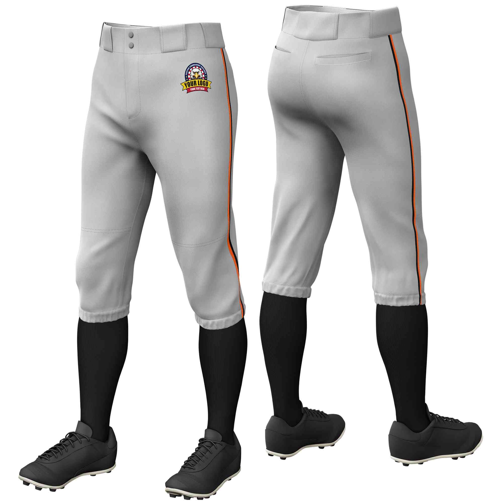 Pantalon de baseball personnalisé gris orange-noir, coupe classique, culotte d'entraînement extensible