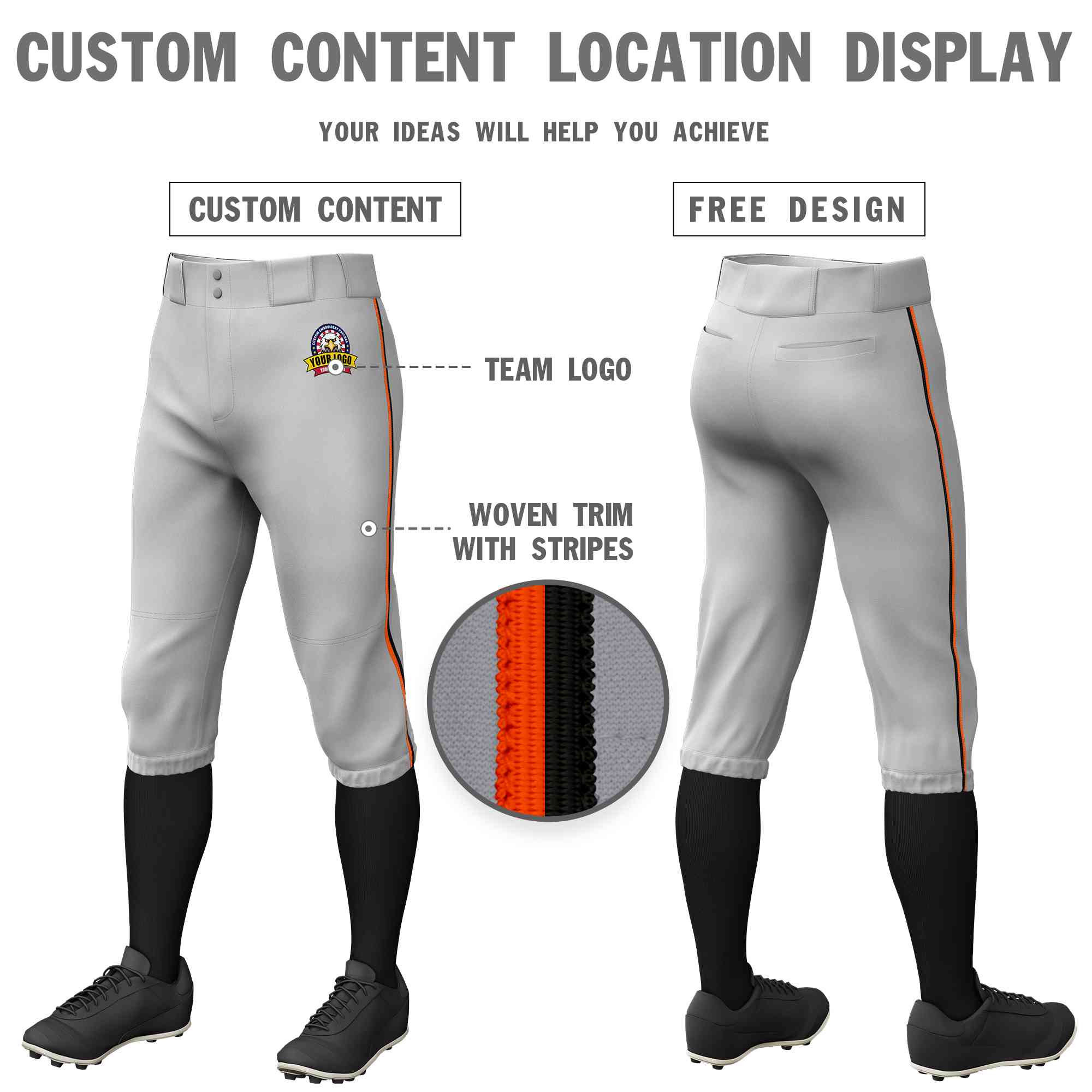 Pantalon de baseball personnalisé gris orange-noir, coupe classique, culotte d'entraînement extensible