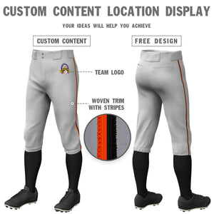 Custom Gray Orange-Black Classic Fit Stretch Practice Knickers Baseball Pants