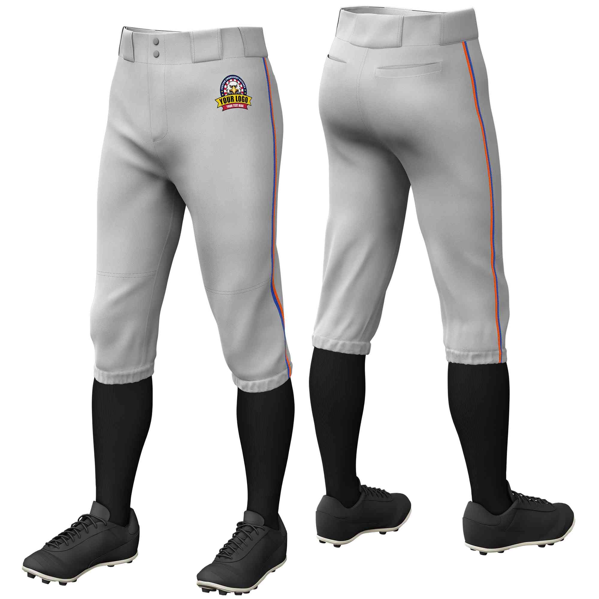 Pantalon de baseball personnalisé gris royal-orange, coupe classique, culotte d'entraînement extensible