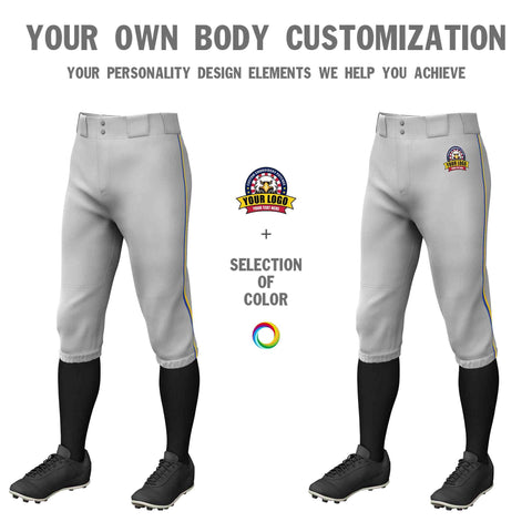 Custom Gray Royal-Gold Classic Fit Stretch Practice Knickers Baseball Pants