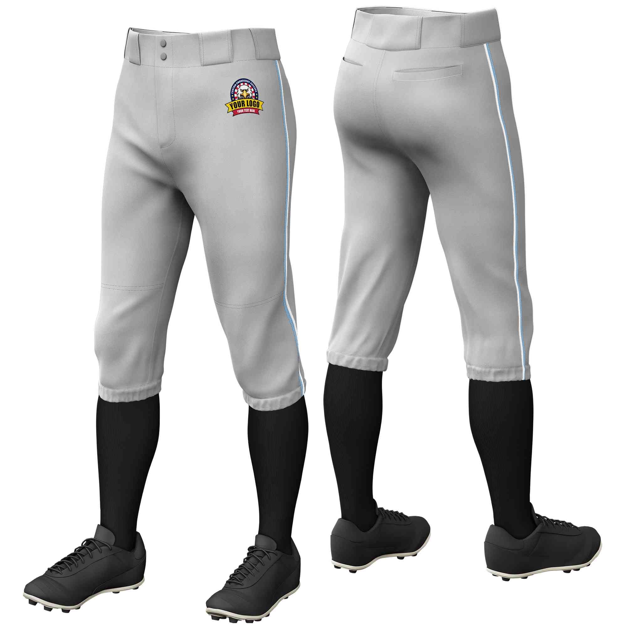 Pantalon de baseball personnalisé gris bleu clair-blanc, coupe classique, culotte d'entraînement extensible