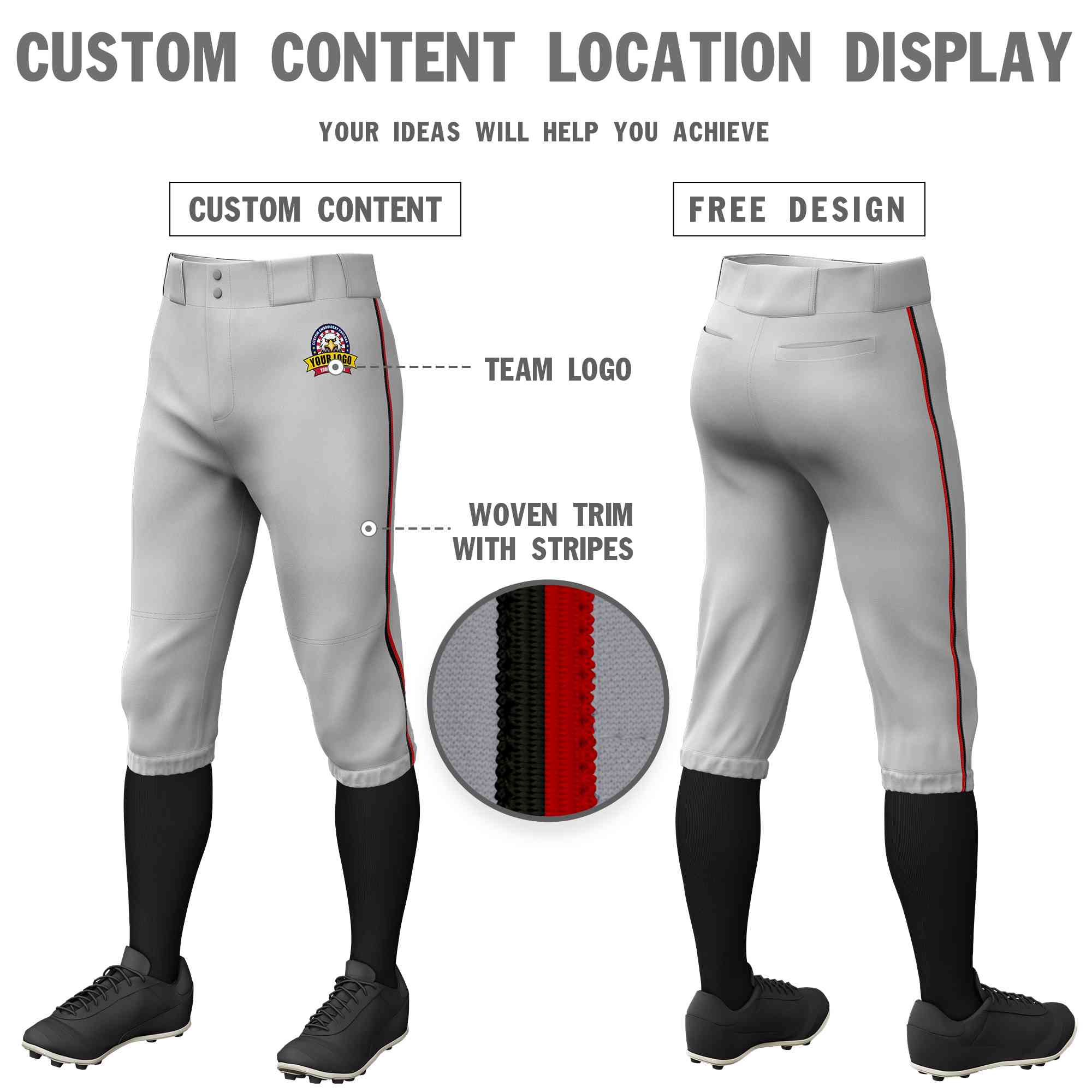 Pantalon de baseball personnalisé gris noir-rouge, coupe classique, culotte d'entraînement extensible