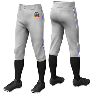 Custom Gray Royal-White Classic Fit Stretch Practice Knickers Baseball Pants