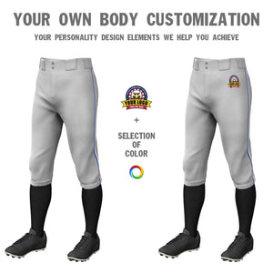 Custom Gray Royal-White Classic Fit Stretch Practice Knickers Baseball Pants