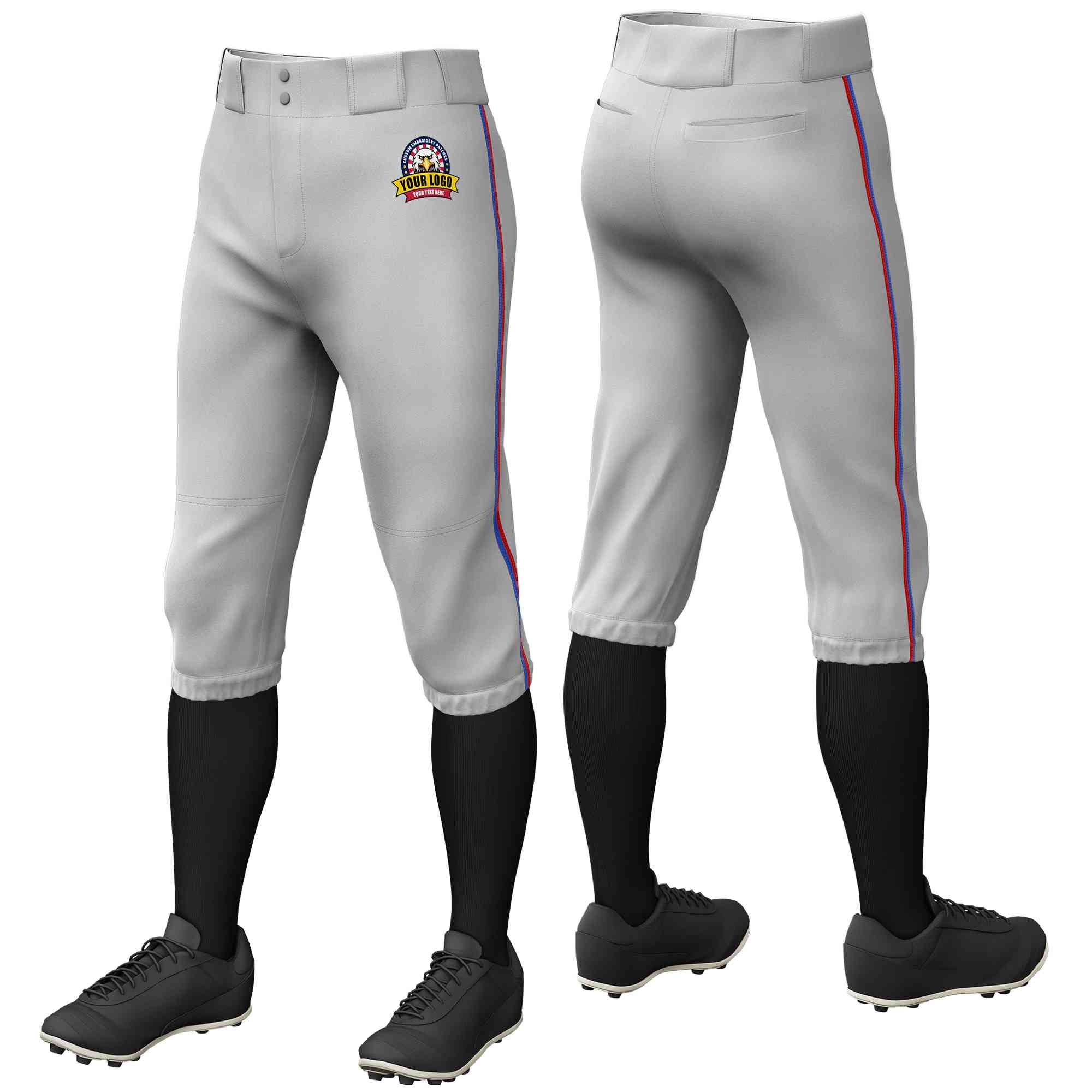 Pantalon de baseball personnalisé gris royal-rouge, coupe classique, culotte d'entraînement extensible