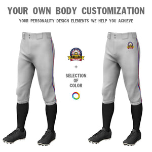 Custom Gray Royal-Red Classic Fit Stretch Practice Knickers Baseball Pants