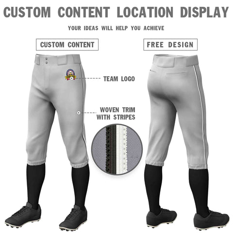 Custom Gray Dark Gray-White Classic Fit Stretch Practice Knickers Baseball Pants