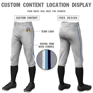 Custom Gray White Light Blue-Navy Classic Fit Stretch Practice Knickers Baseball Pants