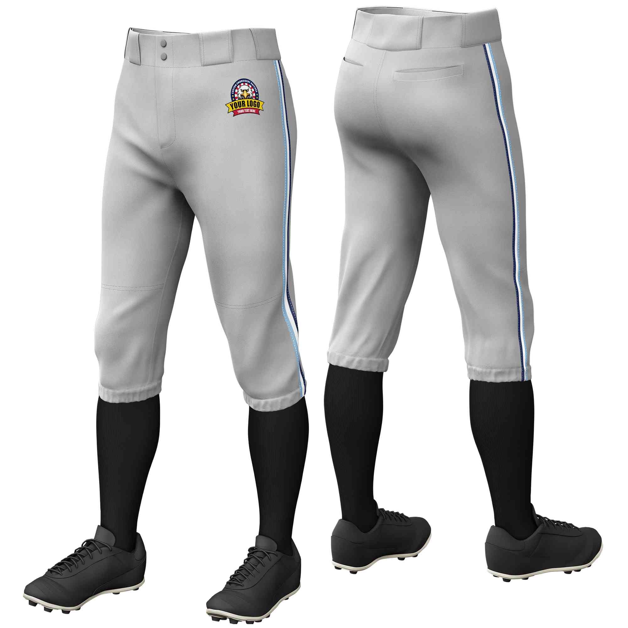 Pantalon de baseball personnalisé, gris, bleu clair, blanc-marine, coupe classique, culotte d'entraînement extensible