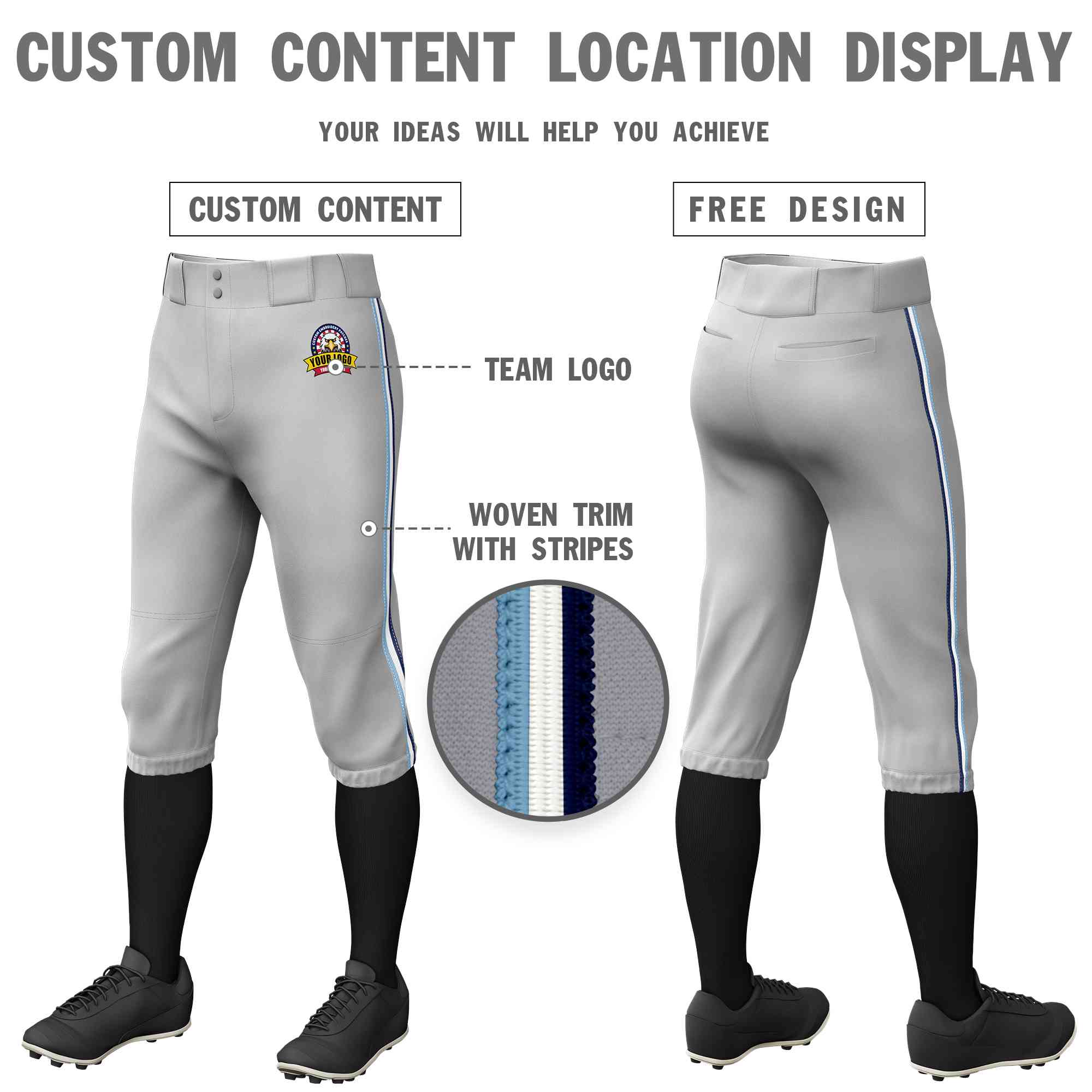 Pantalon de baseball personnalisé, gris, bleu clair, blanc-marine, coupe classique, culotte d'entraînement extensible