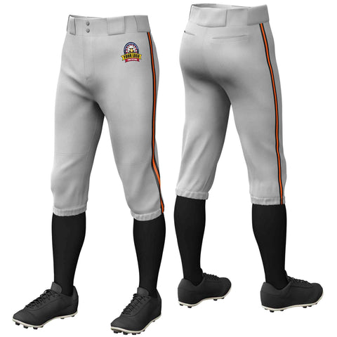 Custom Gray Black Orange-Black Classic Fit Stretch Practice Knickers Baseball Pants