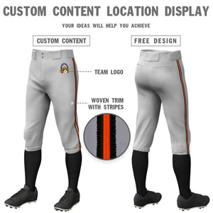 Custom Gray Black Orange-Black Classic Fit Stretch Practice Knickers Baseball Pants