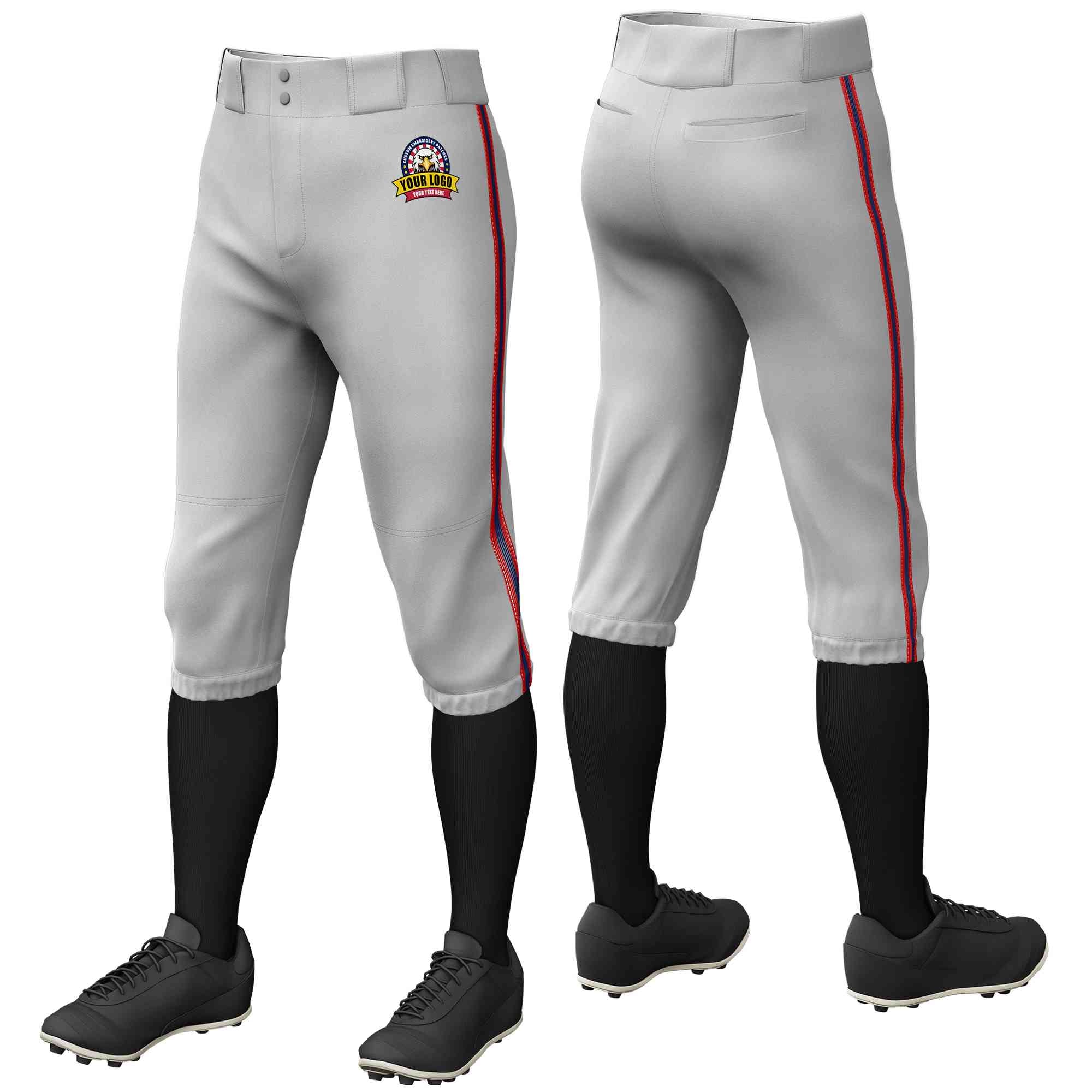 Pantalon de baseball personnalisé gris rouge marine-rouge, coupe classique, culotte d'entraînement extensible