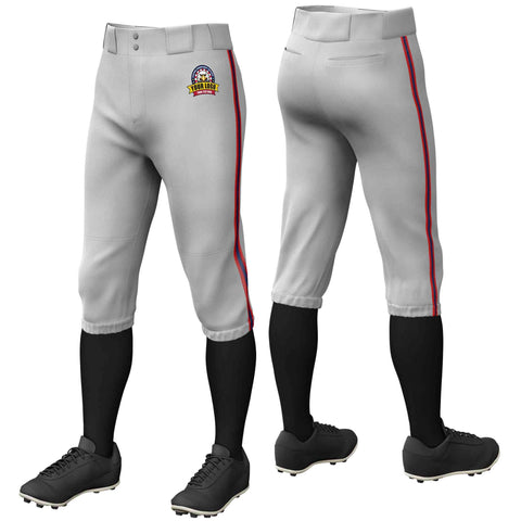 Custom Gray Red Navy-Red Classic Fit Stretch Practice Knickers Baseball Pants