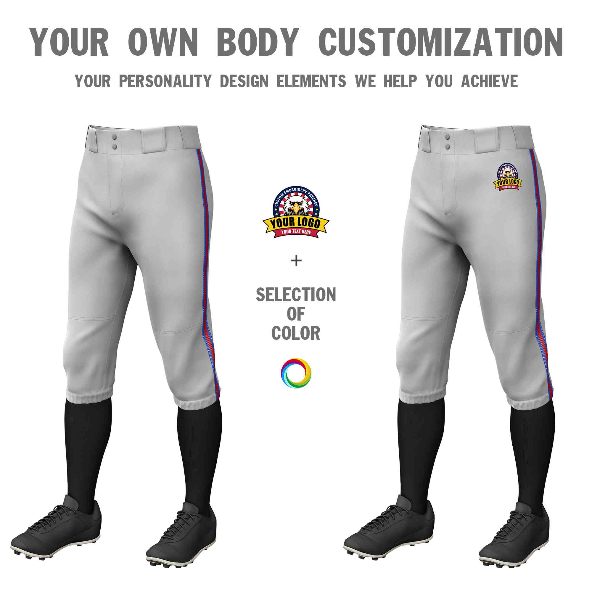 Custom Gray Royal Red-Royal Classic Fit Stretch Practice Knickers Baseball Pants