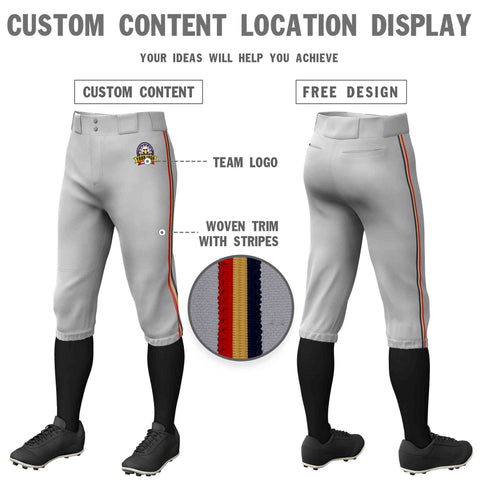 Custom Gray Navy Old Gold-Red Classic Fit Stretch Practice Knickers Baseball Pants