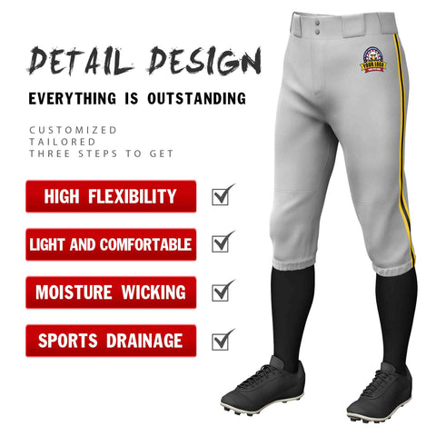 Custom Gray Gold Black-Gold Classic Fit Stretch Practice Knickers Baseball Pants
