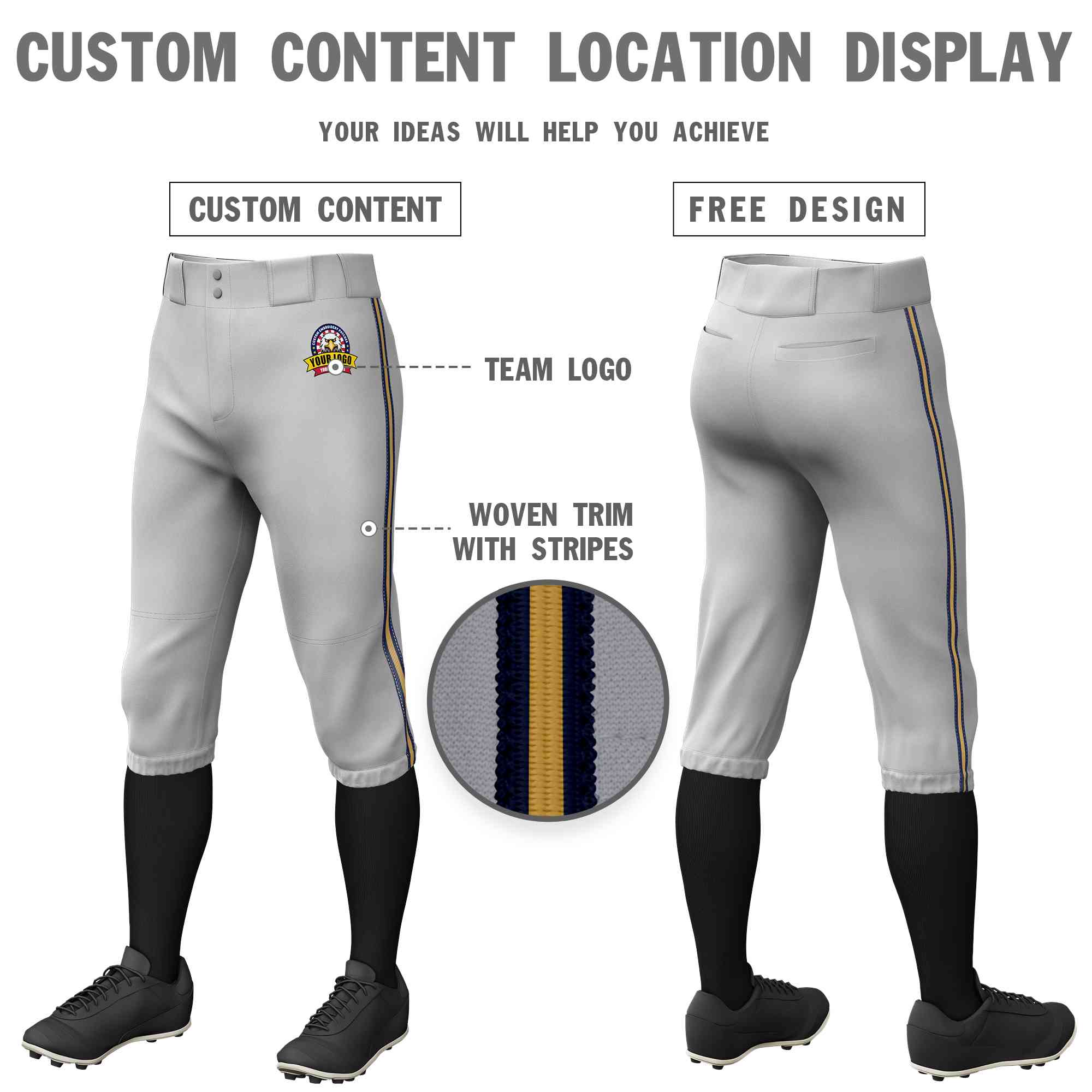 Custom Grey Navy Old Gold-Navy Pantalon de baseball extensible coupe classique