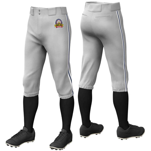 Custom Gray White Navy-White Classic Fit Stretch Practice Knickers Baseball Pants