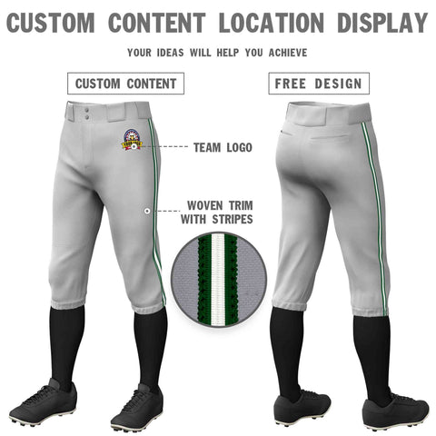 Custom Gray Green White-Green Classic Fit Stretch Practice Knickers Baseball Pants