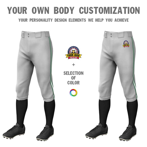 Custom Gray Green White-Green Classic Fit Stretch Practice Knickers Baseball Pants