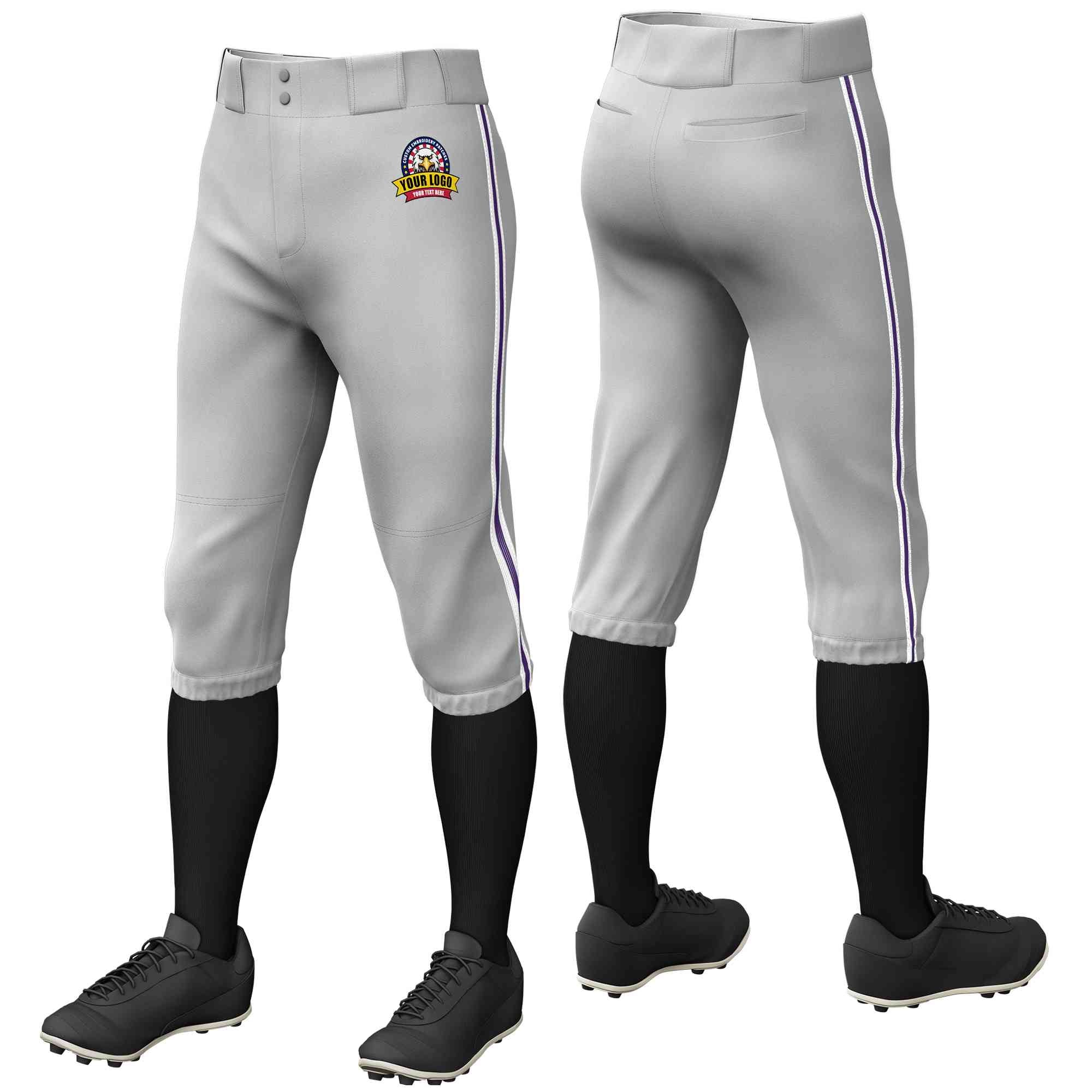 Pantalon de baseball personnalisé, gris, blanc, violet-blanc, coupe classique, culotte d'entraînement extensible