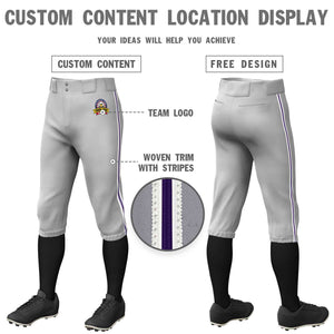 Pantalon de baseball personnalisé, gris, blanc, violet-blanc, coupe classique, culotte d'entraînement extensible