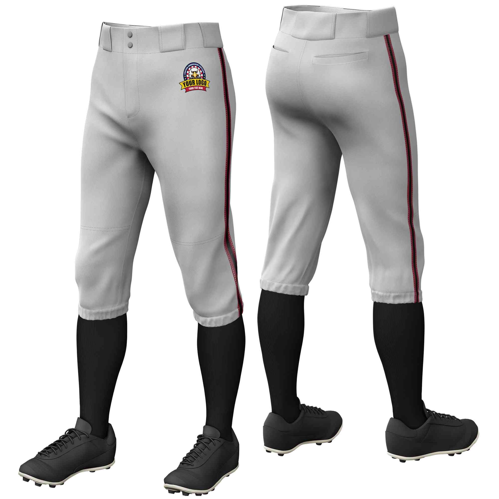 Custom Gray Crimson Black-Crimson Classic Fit Stretch Practice Knickers Baseball Pants