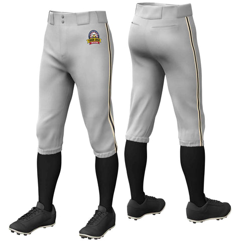 Custom Gray Khaki Black-Khaki Classic Fit Stretch Practice Knickers Baseball Pants