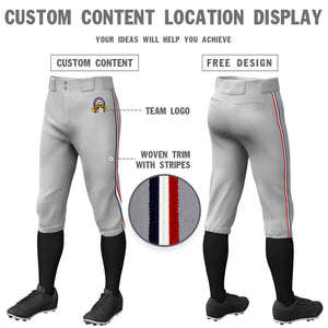 Pantalon de baseball personnalisé gris marine blanc-rouge, coupe classique, culotte d'entraînement extensible