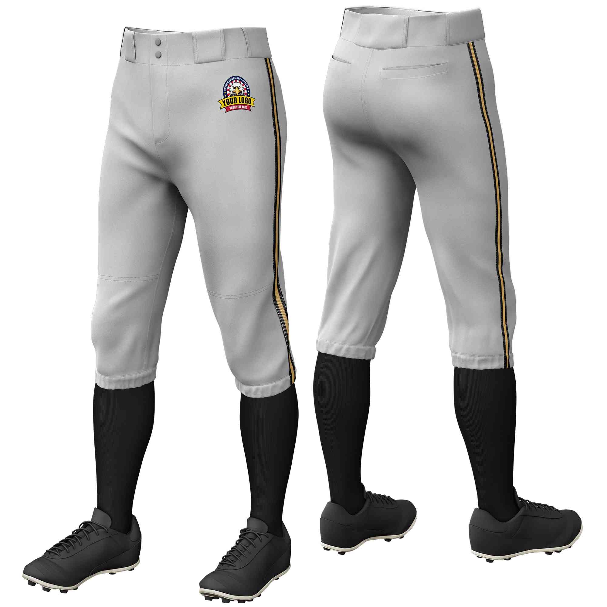 Custom Gray Black Old Gold-Black Classic Fit Stretch Practice Knickers Baseball Pants