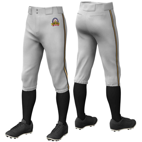 Custom Gray Black Old Gold-Black Classic Fit Stretch Practice Knickers Baseball Pants