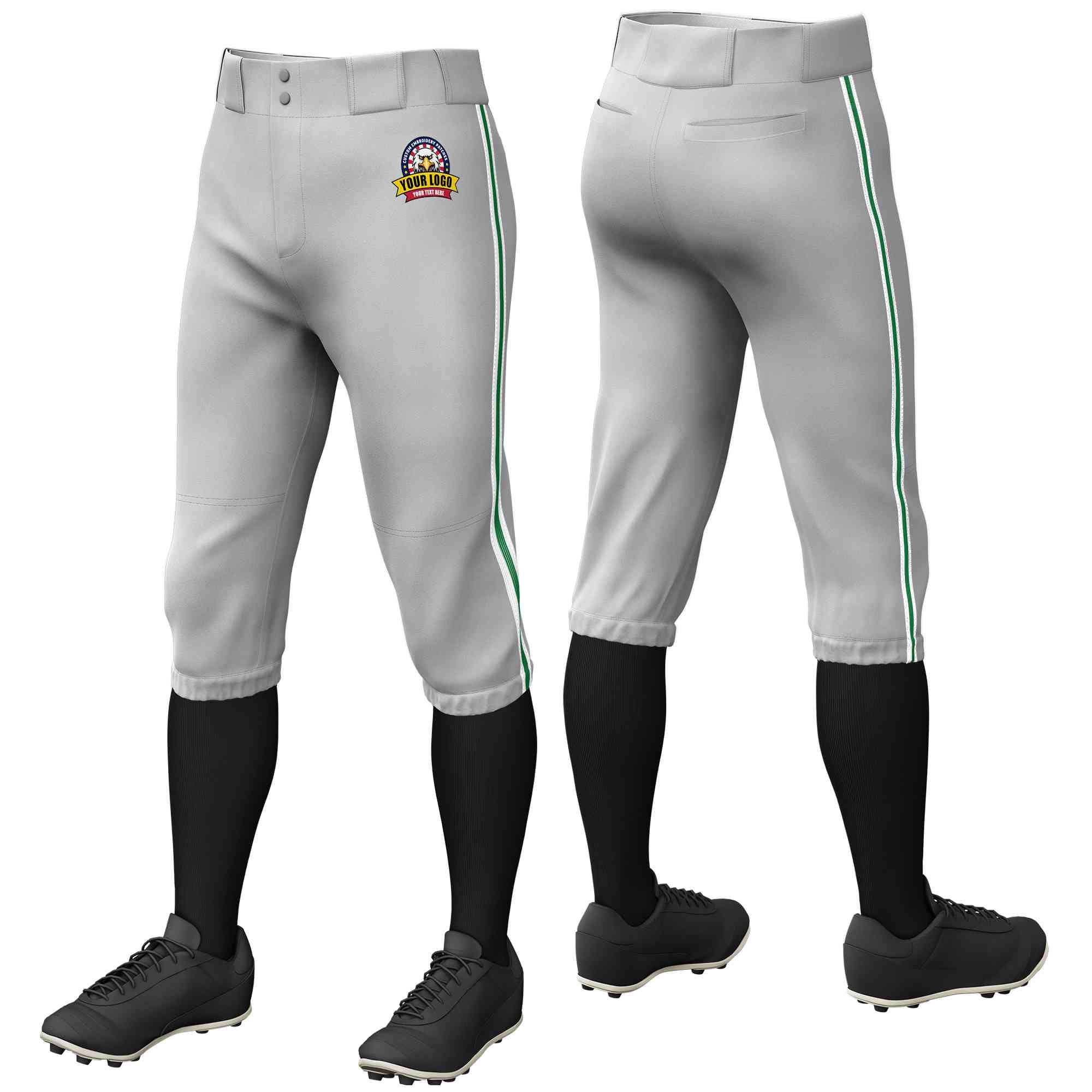 Pantalon de baseball personnalisé gris blanc Kelly vert-blanc, coupe classique, culotte d'entraînement extensible