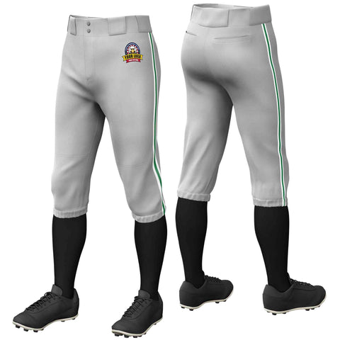 Custom Gray White Kelly Green-White Classic Fit Stretch Practice Knickers Baseball Pants
